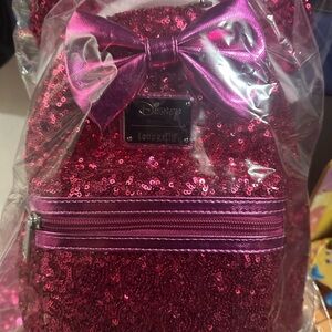 NWT Loungefly Magenta Sequin Bow Mini Backpack